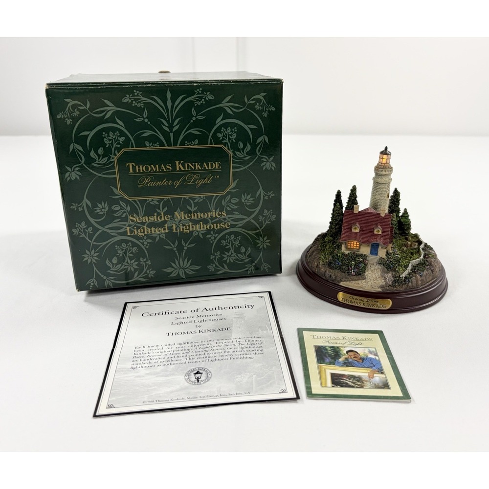 1999 Thomas Kinkade Clearing Storms Lighted Lighthouse Seaside Memories‎ COA Box